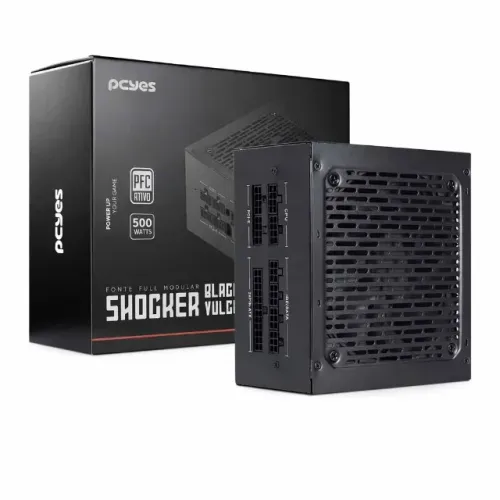 Fonte Gamer PCYes Black Vulcan FM500WBV ATX 500W Full Modular 80 Plus White PFC Ativo Bivo