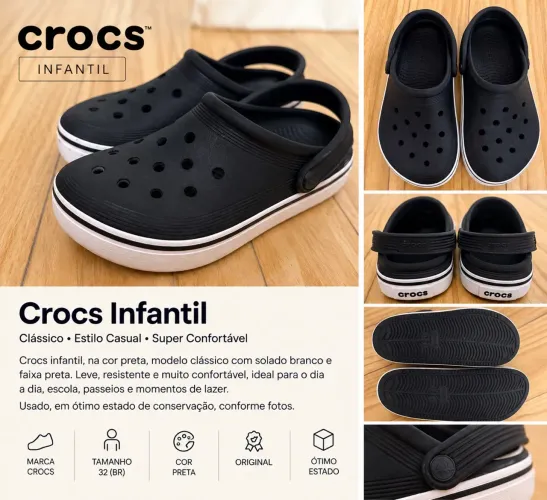 Crocs Crocband Infantil Preto e Branco - Original