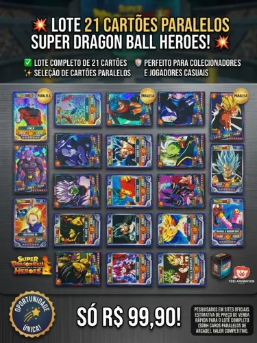 LOTE 21 CARTÕES SUPER DRAGON BALL HEROES OFICIAIS (SDBH ARCADE)! R$ 99,90!