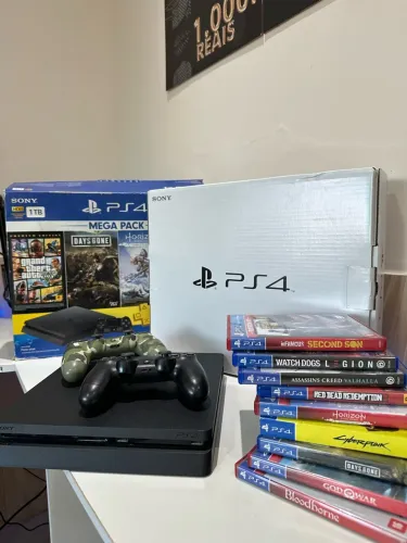 PS4 Slim 1TB Completo com 2 controles + de 20 jogos