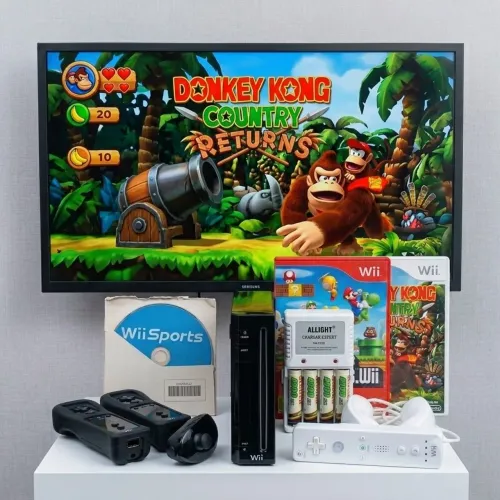 Nintendo Wii Black c/ HDMI + USB Loader c/ jogos + 6 controles + carregador + 3 Jogos 
