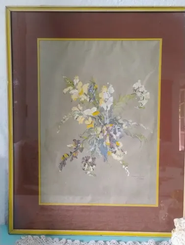 Quadro Aquarela antigo Floral