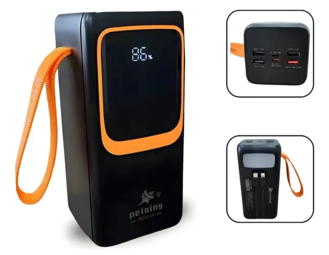 Power Bank 50000mah Com Display Carga Rápida 22.5w Portátil Cor Preto