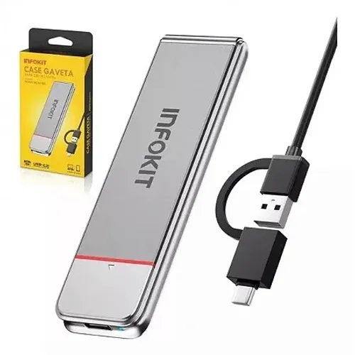 GAVETA P/ SSD M.2 NVME (TIPO C / TIPO C | USB A) INFOKIT ECASE-M2NV80 - LOJA DADO DIGITAL
