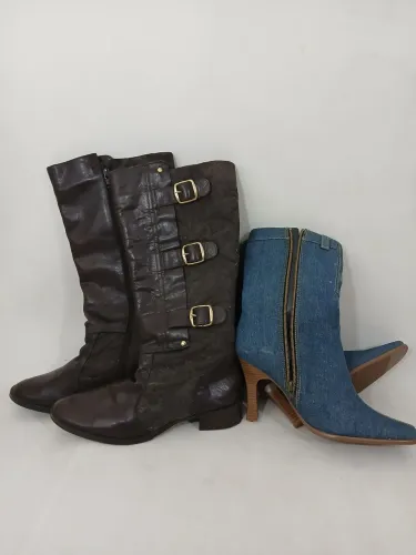 Lote Botas uma Cano Alto Montaria em Couro e outra cano baixo Jeans 35