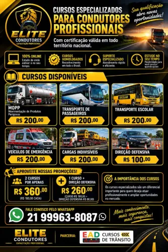 Cursos Especializados para Condutores - MOPP, Escolar, Emergência e Mais