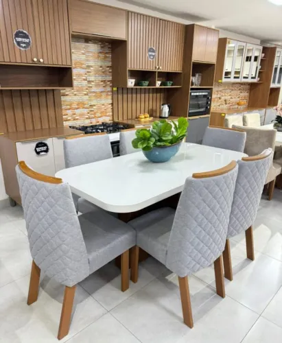Mesa de jantar MDF tecido linho 