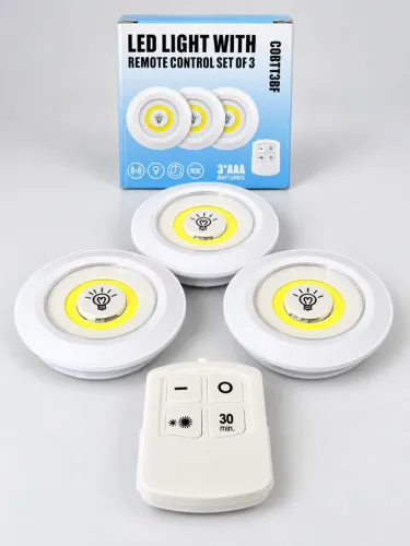 Kit 3 Luminárias LED com Controle Remoto - Luz para Armário, Quarto e Cozinha
