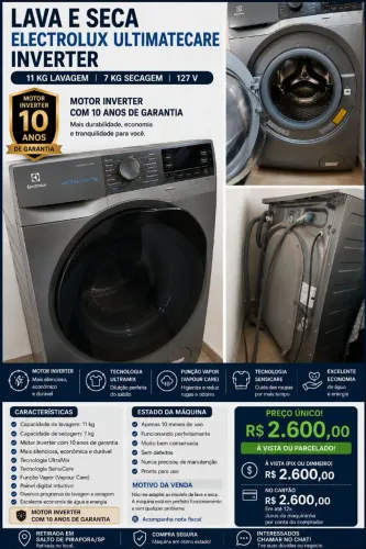 Lava e Seca Electrolux UltimateCare Inverter 11 kg / 7 kg - 127 V