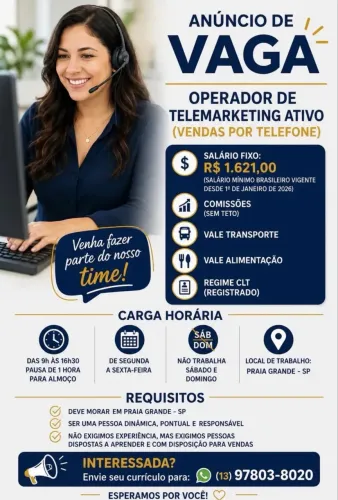 Vaga para operador de telemarketing ativo (Vendas)
