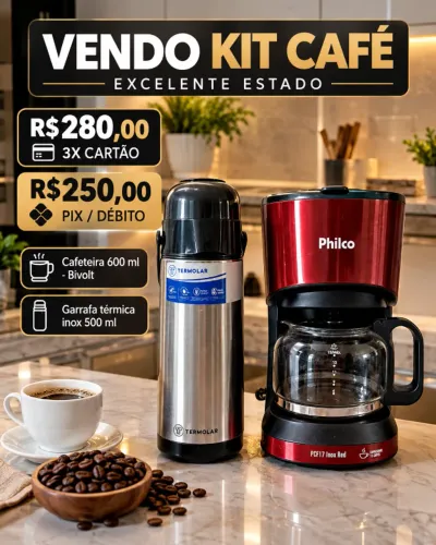 CAFETEIRA ELÉTRICA E GARRAFA TÉRMICA INOX