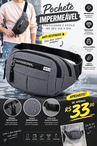 Promoção Pochete Cinza Impermeável Reforçada 