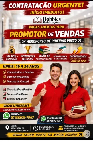 Contrata -se promotor de vendas para o aeroporto de Ribeirão Preto