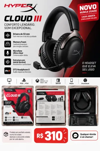 Headset Gamer HyperX Cloud III Novo - Nunca Usado - R$ 310