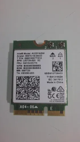 Placa wifi Intel AX201NGW com antena e cabo