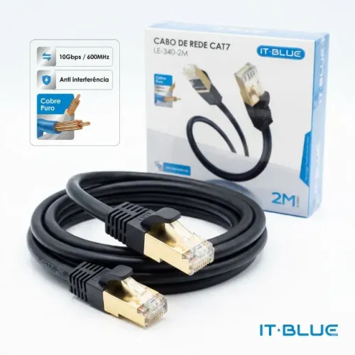 Cabo de Rede CAT7 IT-BLUE LE-340-2M RJ45 2 Metros Blindado 10Gbps 600MHz Alta Velocidade G