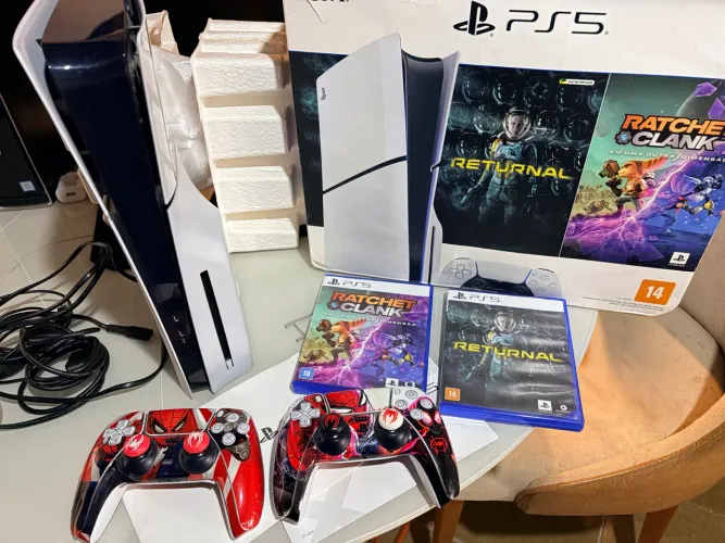 ? PS5 Slim 1TB Completo + 2 Controles + 2 Jogos Originais