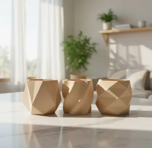 Trio de Vasinhos Geométricos Decorativo em Plástico 3 Vasos Pequenos