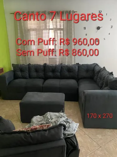 SOFÁ DE CANTO 7 LUGARES CINZA
