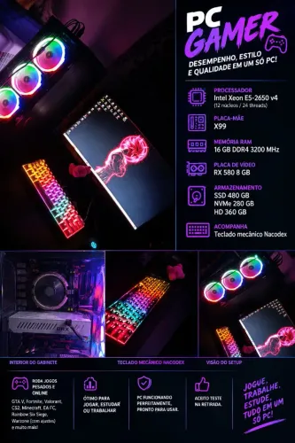 ? PC Gamer Completo - Pronto para Jogar | RX 580 8GB | Xeon | 16GB RAM