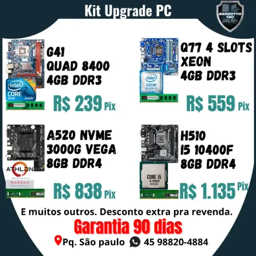 Kit Upgrade PC DDR4 Placa, RAM, garantia de loja
