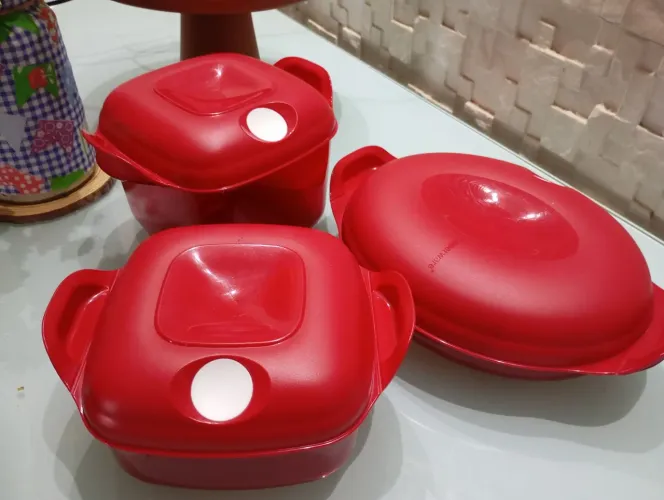 Kit Tupperware Cristal Pop Vermelha Policarbonato 3 peças