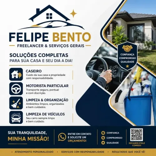 Freelancer em serviços gerais, limpeza, motorista particular e apoio residencial.
