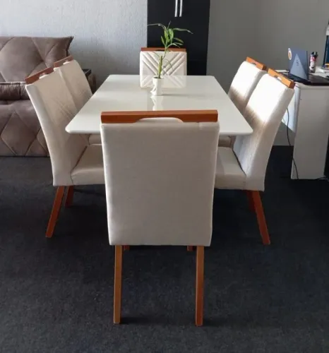 Mesa de Jantar Rubi com 6 Cadeiras Simone (160x90) - Entrega DF e Entorno