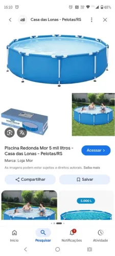 Piscina semi nova vem já a peneira flutuador e os emborrachados que ficam embaixo dela