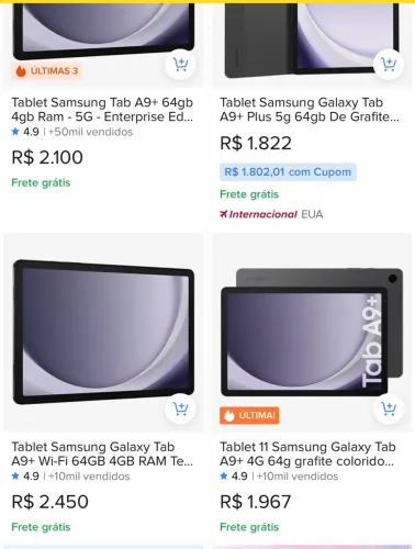 Tablet Samsung A9 plus semi novo