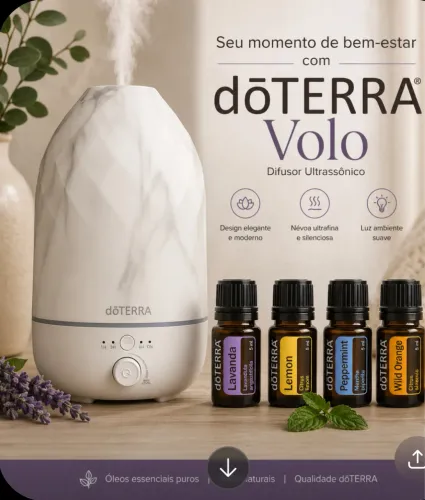 Difusor Ultrassônico doTERRA Volo Mármore Branco 249ml Operação Silenciosa
