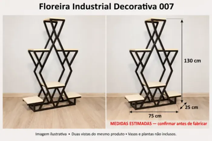 Floreira industrial geométrica com 6 apoios para vasos