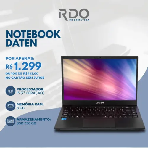 Notebook Daten i5 7ª Geração 8GB SSD 256GB Pronto para Trabalhar e Estudar! 