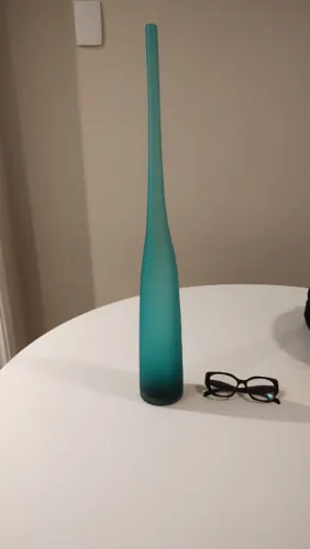 Linda garrafa decorativa Italiana - Vidro jateado estilo Murano azul  turquesa 63 cm