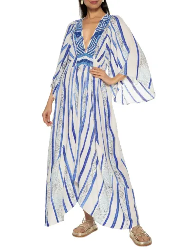 Vestido Longo Bordado Maré De Sol Azul Farm