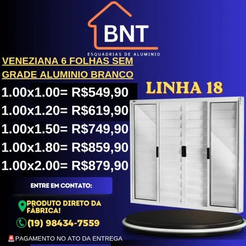 VENEZIANA 6 FOLHAS SEM GRADE ALUMINIO BRANCO 1.00X1.00 (Linha 18)