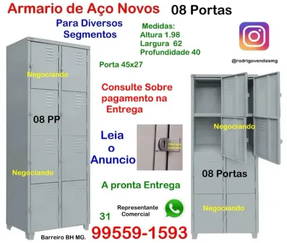 Armário Roupeiro de Aço 08 Portas comercio Escaninho Vestiário Industria Academia Loja