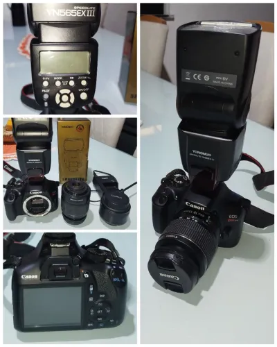 Canon T6 com lente do Kit + 50mm + Flash.