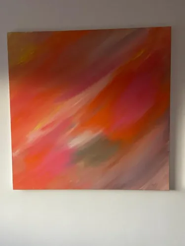 Quadro Abstrato Tons Vibrantes  1x1m - Pintura Original em Tela com Chassi de Madeira 