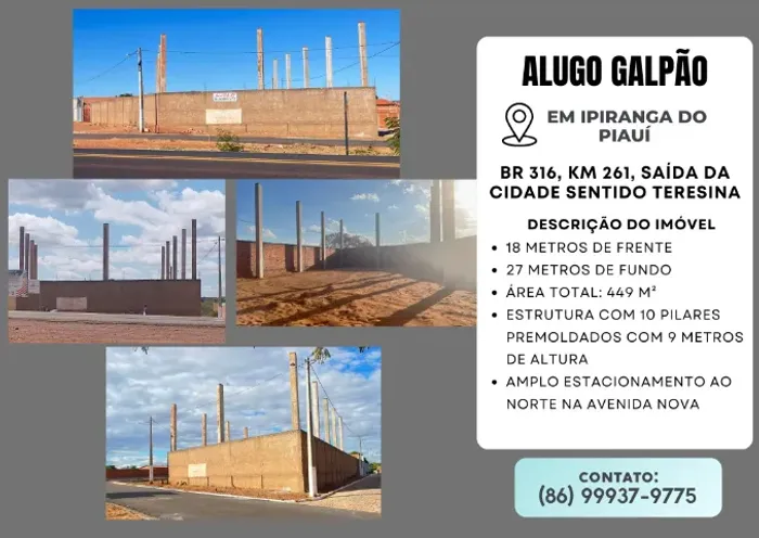 Galpão em fase de construção/acabamento e divisórias mediante o cliente.