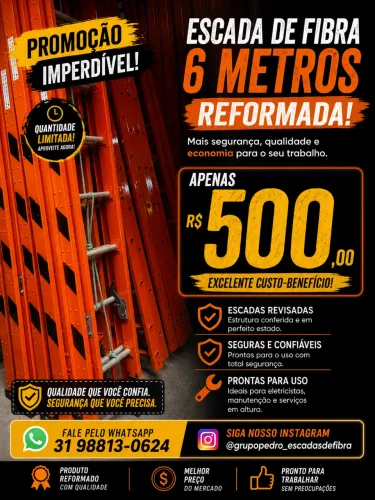 Escadas de fibra - extensiva - 6 metros.