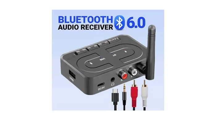 Receptor Áudio Bluetooth 6.0, Entradas AUX 3,5 mm, RCA (R/L) USB, Microfone HD, Com Antena