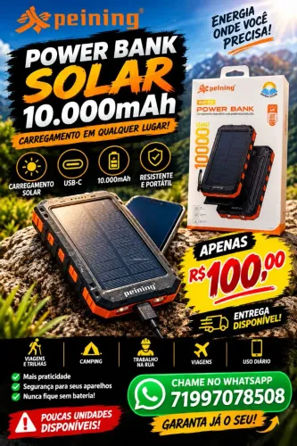 BATERIA PORTÁTIL COM PAINEL SOLAR