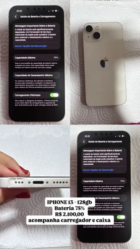 iPhone 13 128gb 75% bateria