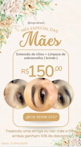 Extensão de Cílios + Limpeza de Sobrancelha por R$150 | Promoção Mês das Mães 