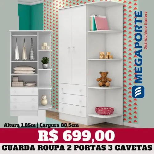 Guarda Roupa Infantil Doce Sonho 2 Portas 3 Gavetas (Novo) Entrega Grátis!