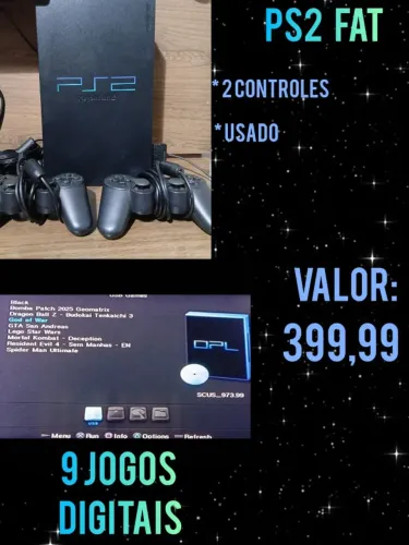 Vendo PS2 com dois controles e nove jogos