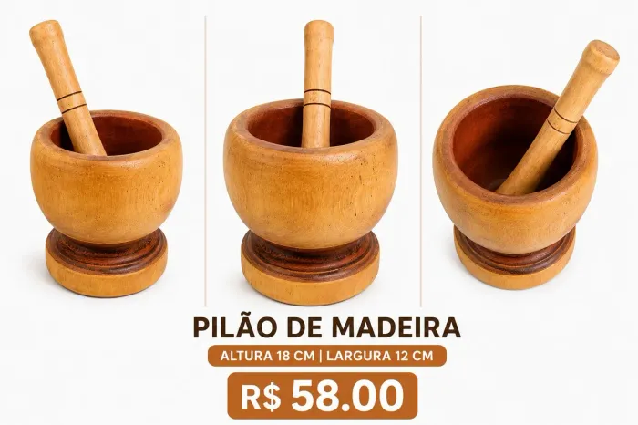 Pilão Madeira Quartinha/Copo Cerâmica 