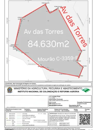 Avenida das Torres, Terreno com 84.630m2. Documentado. Pode DESMEMBRAR