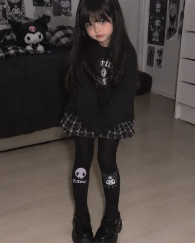 Meia calça preta kuromi sanrio infantil criança